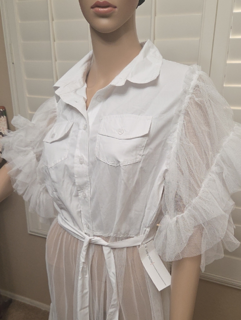 NWY Live 4 Truth White Sheer Tiered Maxi Shirt Dress with Ruffle Sleeves SZ L - Picture 2 of 13